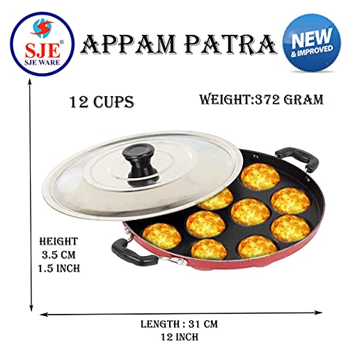 SJE WARE Sjeware Appam Maker/Appe Pan Non Stick with Lid | Appam Patra | Paniyaram Pan Appam Maker 12 pits - Image 3