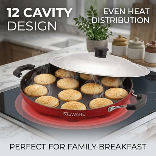 SJE WARE Sjeware Appam Maker/Appe Pan Non Stick with Lid | Appam Patra | Paniyaram Pan Appam Maker 12 pits - Image 4