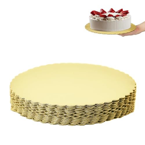 CURATED CART™ Cake Board Round Cake Boards - MDF Cardboard Disposable Cake Pizza Circle Scalloped Mate Gold Tart Decorating Base Stand (10 Inch (Pack of 5 Pcs)) - Image 1