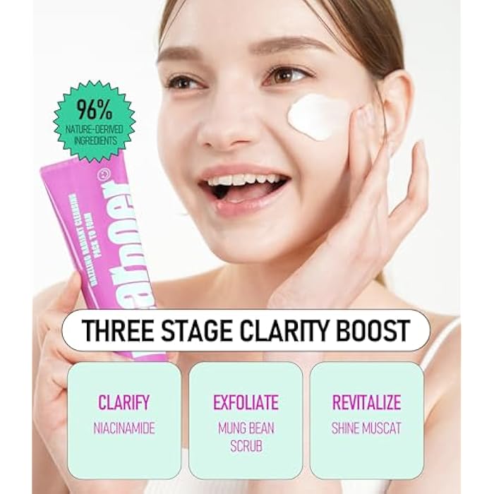 Dear Doer Dazzling Radiant Cleansing Pack to Foam – 3-in-1 Wash-Off Mask & Exfoliator & Cleanser w/Fresh Grape Extract & Niacinamide – Vitamin C and Resveratrol for Dry, Dull Skin (3.38 fl oz) - Image 5