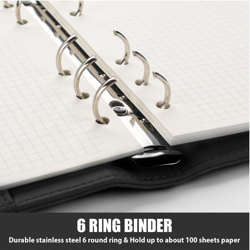 Sooez A5 Binder 6 Ring, Refillable Notebook Planner Cover, Small Leather Organizer Empty Binder for Budget,Journal,Photocard Holder,Recipe Book, Aesthetic Loose Leaf Binder with Magnetic Buckle - Image 4