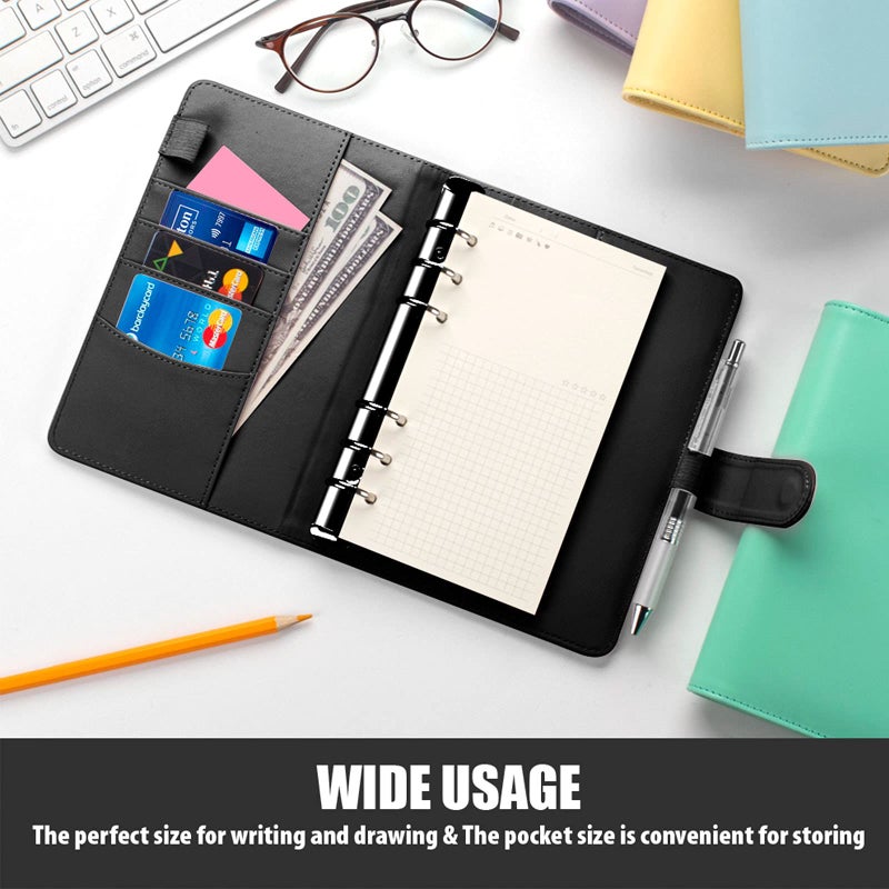 Sooez A5 Binder 6 Ring, Refillable Notebook Planner Cover, Small Leather Organizer Empty Binder for Budget,Journal,Photocard Holder,Recipe Book, Aesthetic Loose Leaf Binder with Magnetic Buckle - Image 5