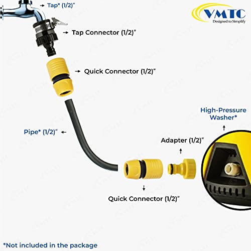 VMTC Tap Connector Kit 1/2": Quick Connector Pair, Tap Adapter for Gardening & High-Pressure Car Washers (Compatible With Karchre, Bosch, Black & Decker, Hübertt, and More) - Image 2
