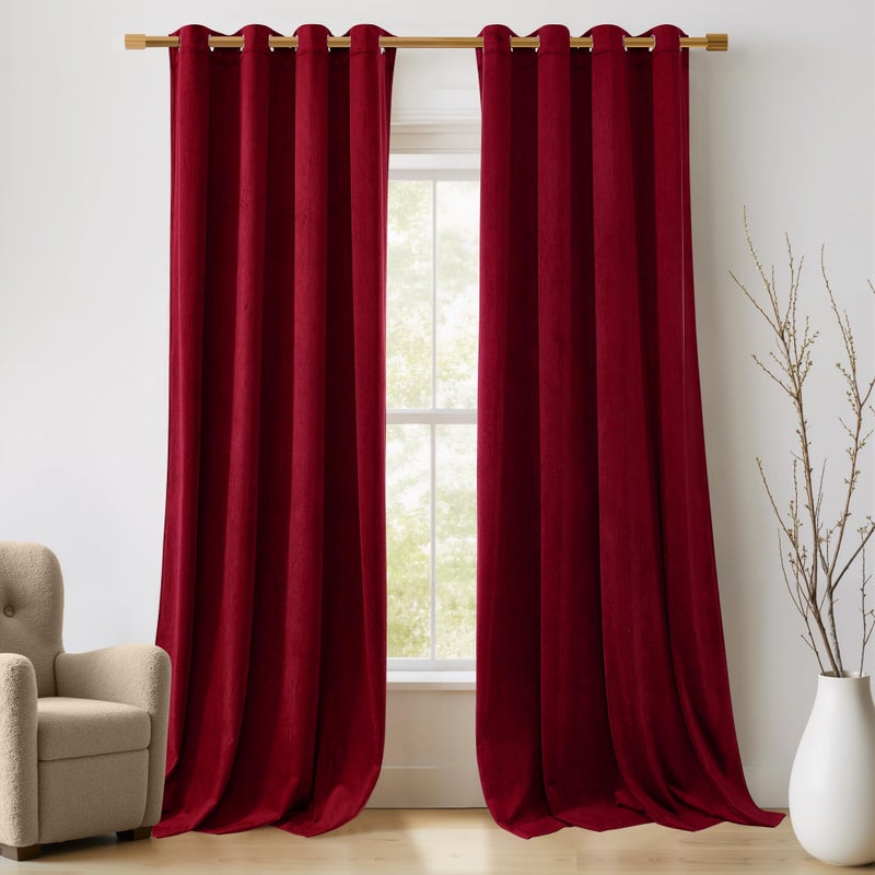 NICETOWN Christmas Red Velvet Curtains, Solid Heavy Matt Drapes/Window Treatments with Grommet Top for Patio Door (Set of 2, W52xL96 inches) - Image 1