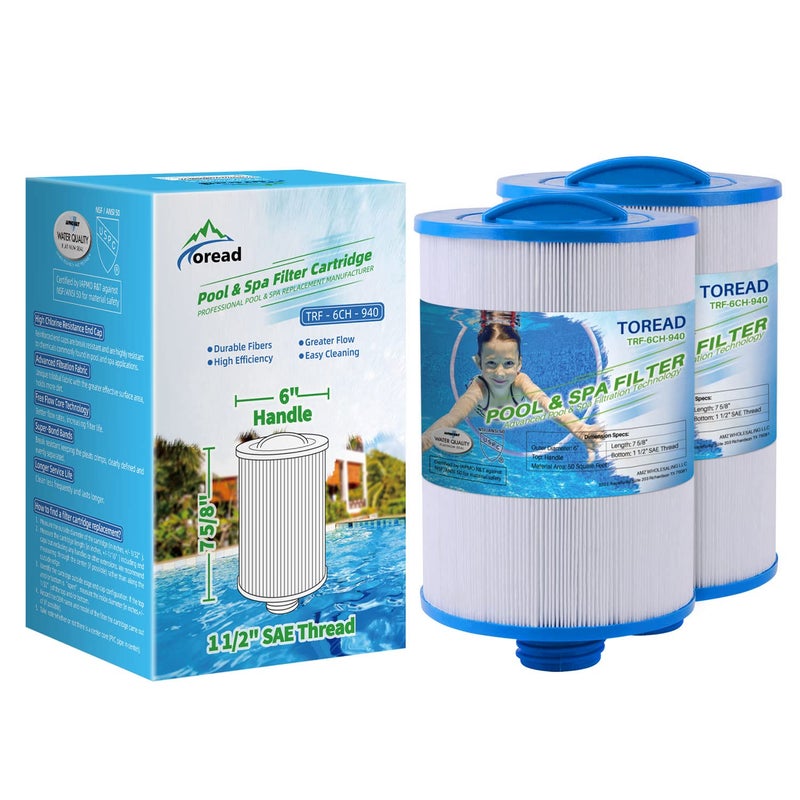 TOREAD TOREAD Replacement for Spa Filter Unicel 6CH-940, PWW50P3(NOT PWW50P4), Filbur FC-0359, 817-0050, 25252, 03FIL1400, 1 1/2" SAE Thread Screw in Filter, 2 Pack  - Image 1