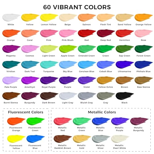 ARTME Acrylic Paint Set, 60 Colors in 2oz/60ml Bottles, Non Toxic, Waterproof, Rich Pigments Acrylic Paint for Artists, Students, Beginners Painting on Rocks Canvas Wood Clay Fabric Ceramic Crafts - Image 2