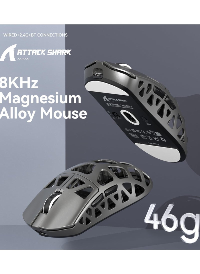 Attack Shark - R3 46g Superlight Magnesium Alloy Wireless Gaming Mouse, BT/2.4Ghz/Wired Computer Mouse, 8000Hz Wireless Polling Rate, PAW3395 26K DPI Optical Sensor Programmable Mice for Win/Mac - Image 1