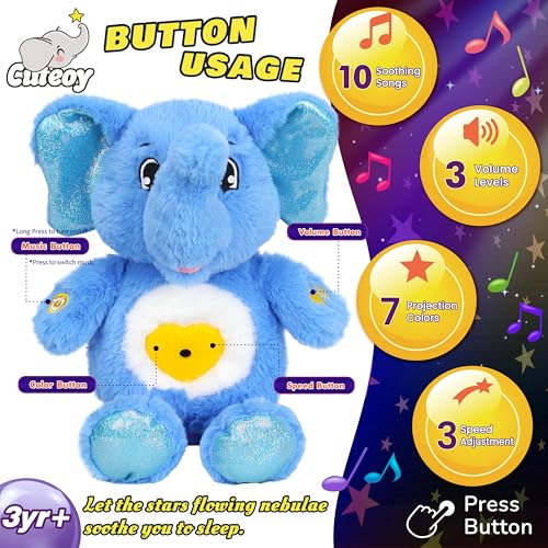 Cuteoy Plush Blue Elephant Star Projector Musical Adjustable Singing Night Light Stuffed Animals Glowing Plushies Toy Gifts for Kids Birthday Easter Christmas13 - Image 5