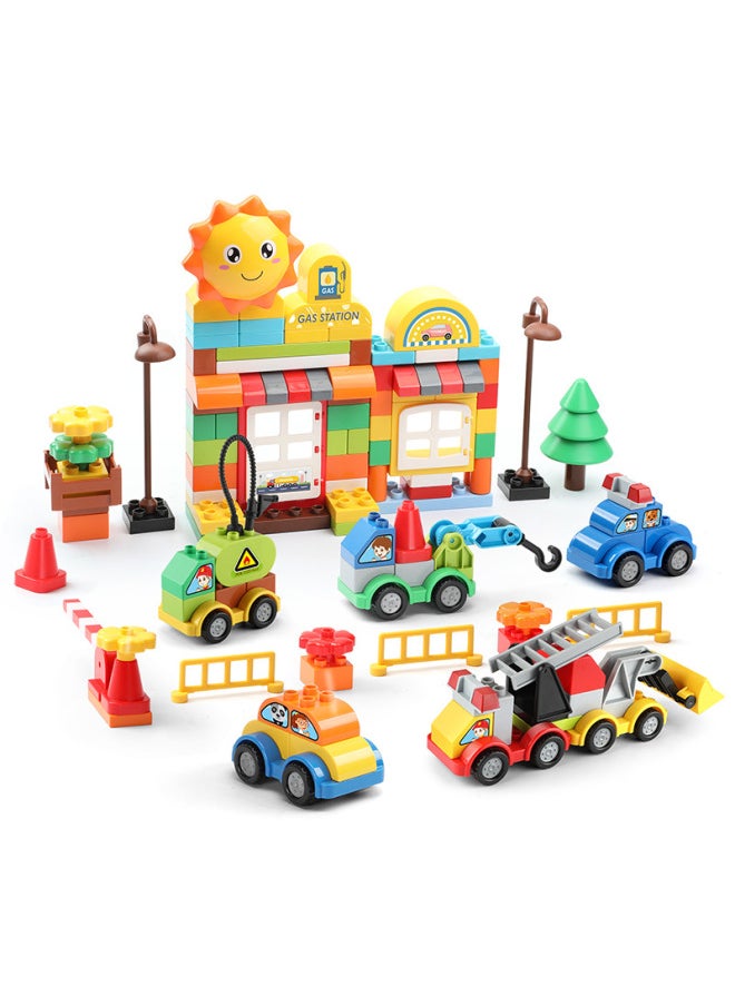 null - Fale Compatible With Lego Block Large Particle Assembled DIY City Series Children's Car Police Engineering Fire Fighting-Color:213 Particles +2 Road Floor Street View + Car-Specifications:20*10*10 - Image 1