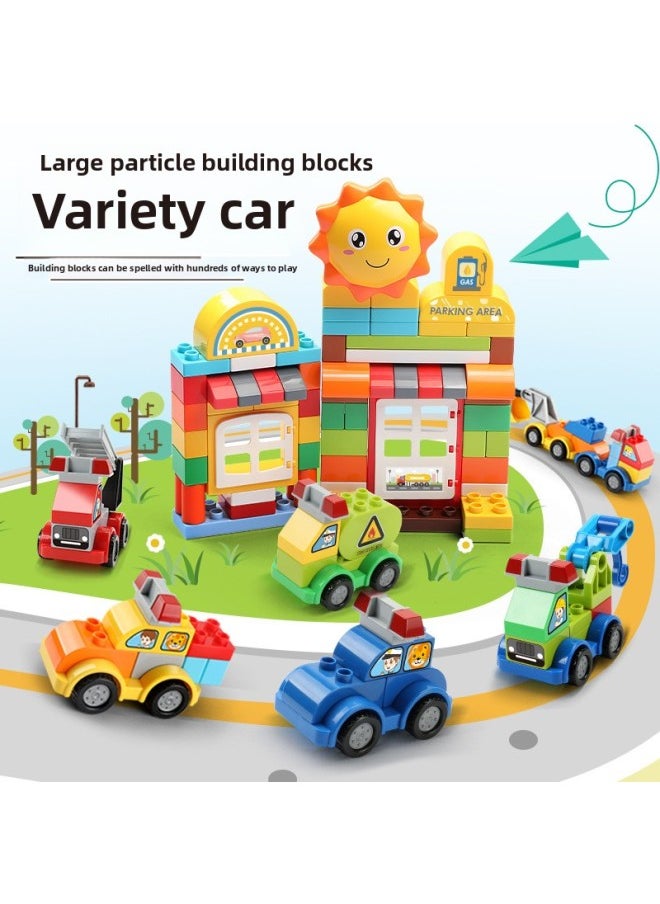 null - Fale Compatible With Lego Block Large Particle Assembled DIY City Series Children's Car Police Engineering Fire Fighting-Color:213 Particles +2 Road Floor Street View + Car-Specifications:20*10*10 - Image 1