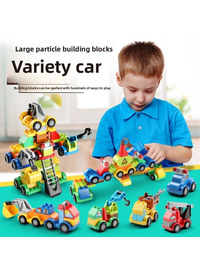 null - Fale Compatible With Lego Block Large Particle Assembled DIY City Series Children's Car Police Engineering Fire Fighting-Color:213 Particles +2 Road Floor Street View + Car-Specifications:20*10*10 - Image 1