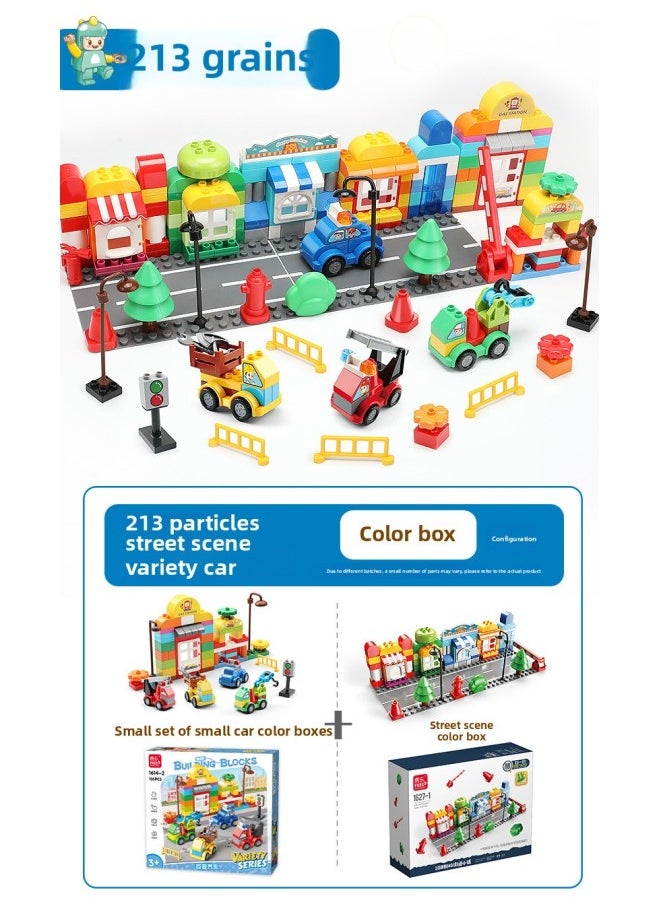 null - Fale Compatible With Lego Block Large Particle Assembled DIY City Series Children's Car Police Engineering Fire Fighting-Color:213 Particles +2 Road Floor Street View + Car-Specifications:20*10*10 - Image 1