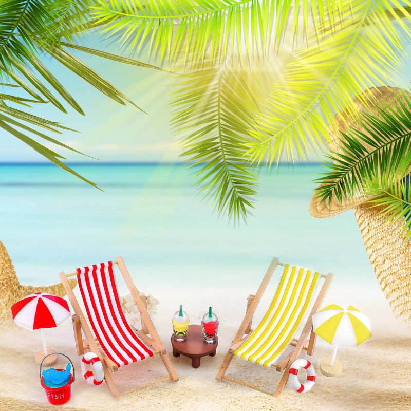 Minatee 25 Pcs Beach Miniature Dollhouse Decoration, Umbrella Palm Chair Miniature Toys Garden Dollhouse Outdoor Accessories Beach Decorations for DIY Garden Plant Pool(Red, Yellow) - Image 5