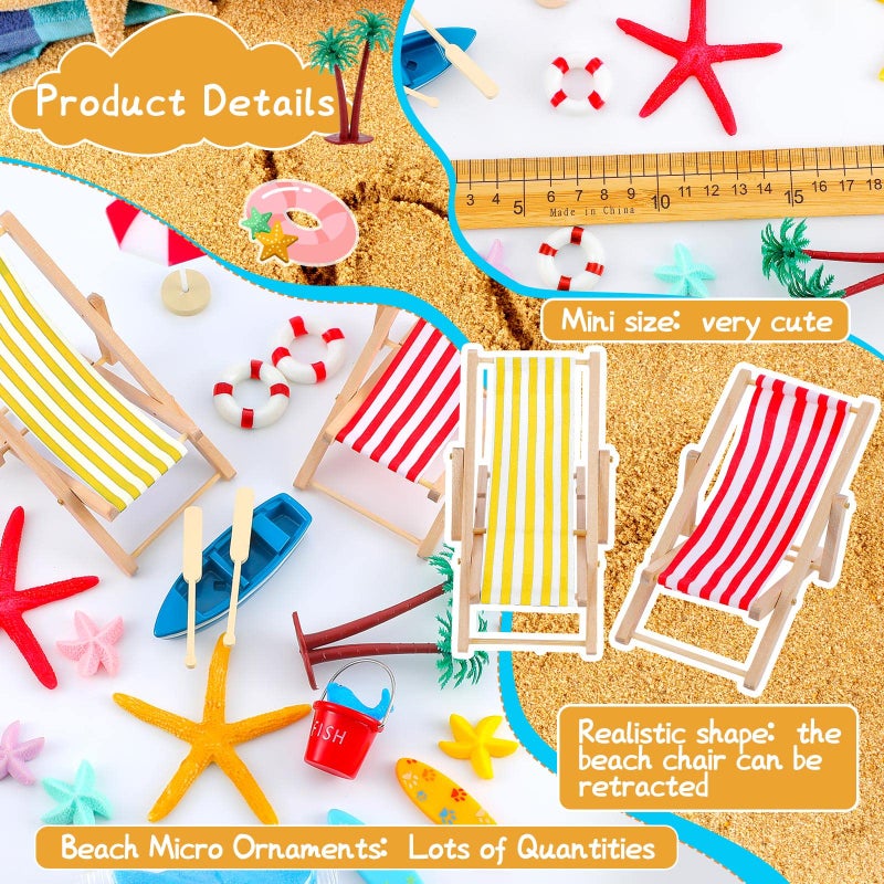 Minatee 25 Pcs Beach Miniature Dollhouse Decoration, Umbrella Palm Chair Miniature Toys Garden Dollhouse Outdoor Accessories Beach Decorations for DIY Garden Plant Pool(Red, Yellow) - Image 2
