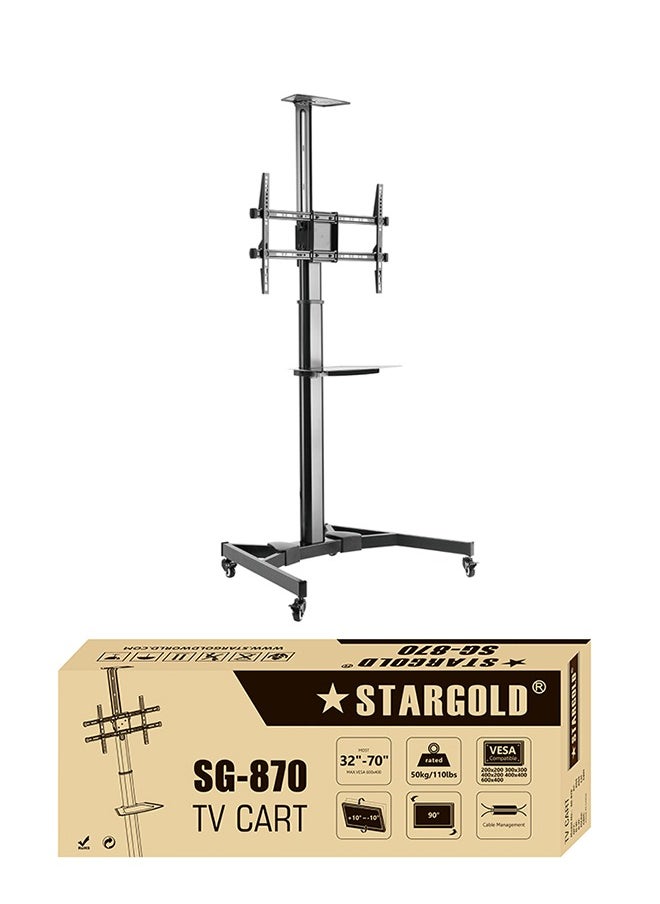 Stargold - TV Floor Stand with Wheels  Floor TV Trolley for 32 to 75 inches  Height Adjustable Screen Rotation with Steel TV Cart with Wheels for LED and LCD Screen Cable Management - Image 1