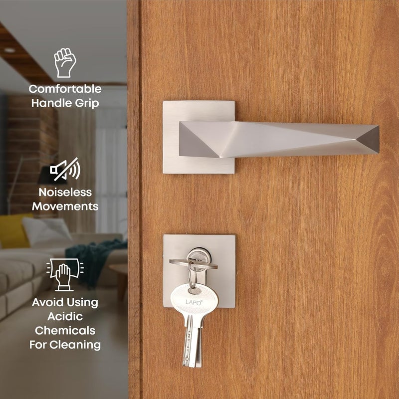 LAPO طقم قفل باب مورتيس ثقيل للباب الرئيسي وغرفة النوم - مقابض قفل زنك ثقيلة - مجموعة مقابض بتشطيب مطفي أنيق مع 3 مفاتيح نحاسية - النموذج RO-126 - ضمان 3 سنوات - Image 3