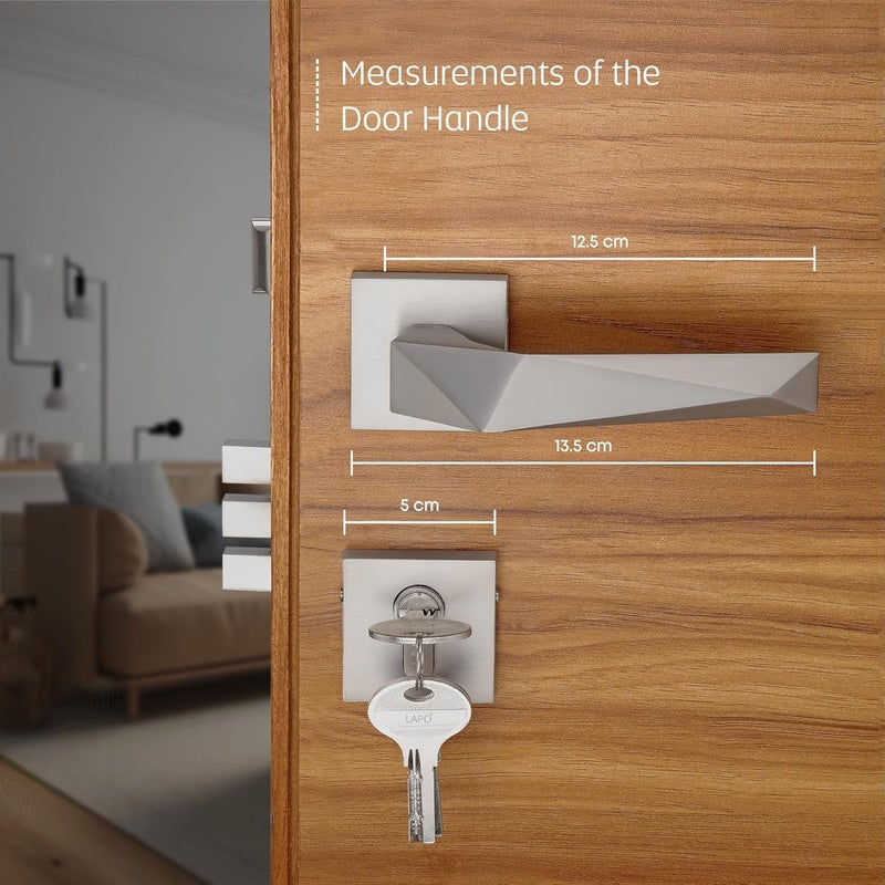 LAPO طقم قفل باب مورتيس ثقيل للباب الرئيسي وغرفة النوم - مقابض قفل زنك ثقيلة - مجموعة مقابض بتشطيب مطفي أنيق مع 3 مفاتيح نحاسية - النموذج RO-126 - ضمان 3 سنوات - Image 2