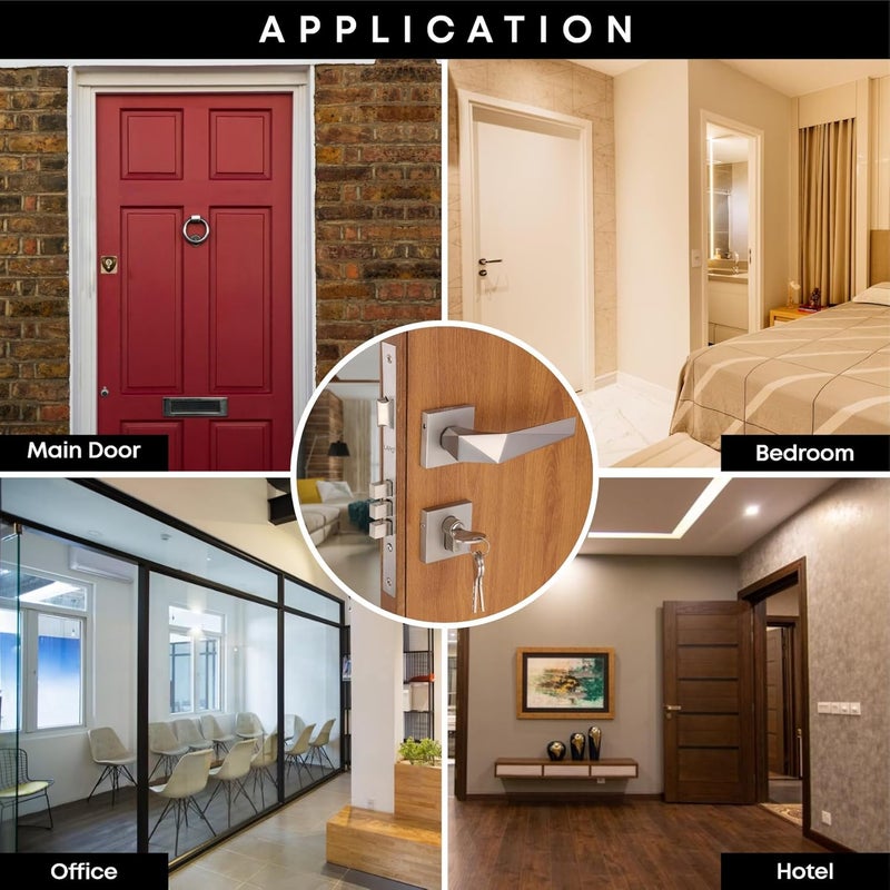 LAPO طقم قفل باب مورتيس ثقيل للباب الرئيسي وغرفة النوم - مقابض قفل زنك ثقيلة - مجموعة مقابض بتشطيب مطفي أنيق مع 3 مفاتيح نحاسية - النموذج RO-126 - ضمان 3 سنوات - Image 4