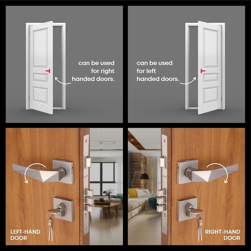 LAPO طقم قفل باب مورتيس ثقيل للباب الرئيسي وغرفة النوم - مقابض قفل زنك ثقيلة - مجموعة مقابض بتشطيب مطفي أنيق مع 3 مفاتيح نحاسية - النموذج RO-126 - ضمان 3 سنوات - Image 5