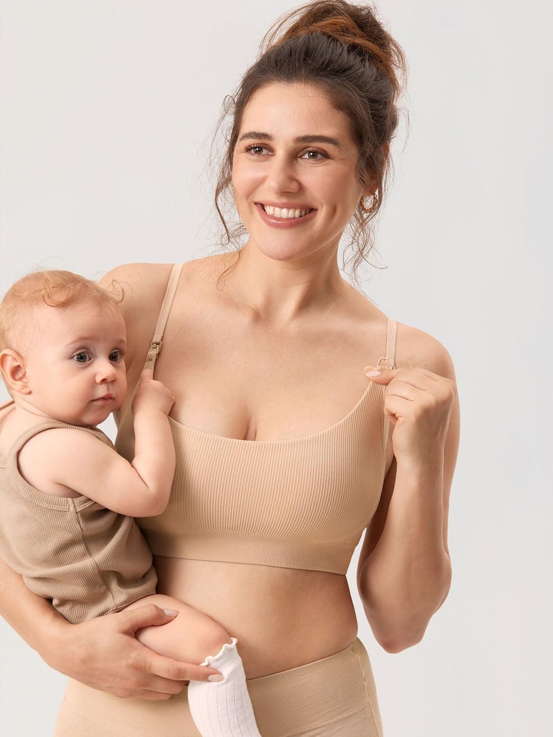 MOMANDA Women's Nursing Bras Ribbed Seamless Wireless Maternity Breastfeeding Bralette - Image 4
