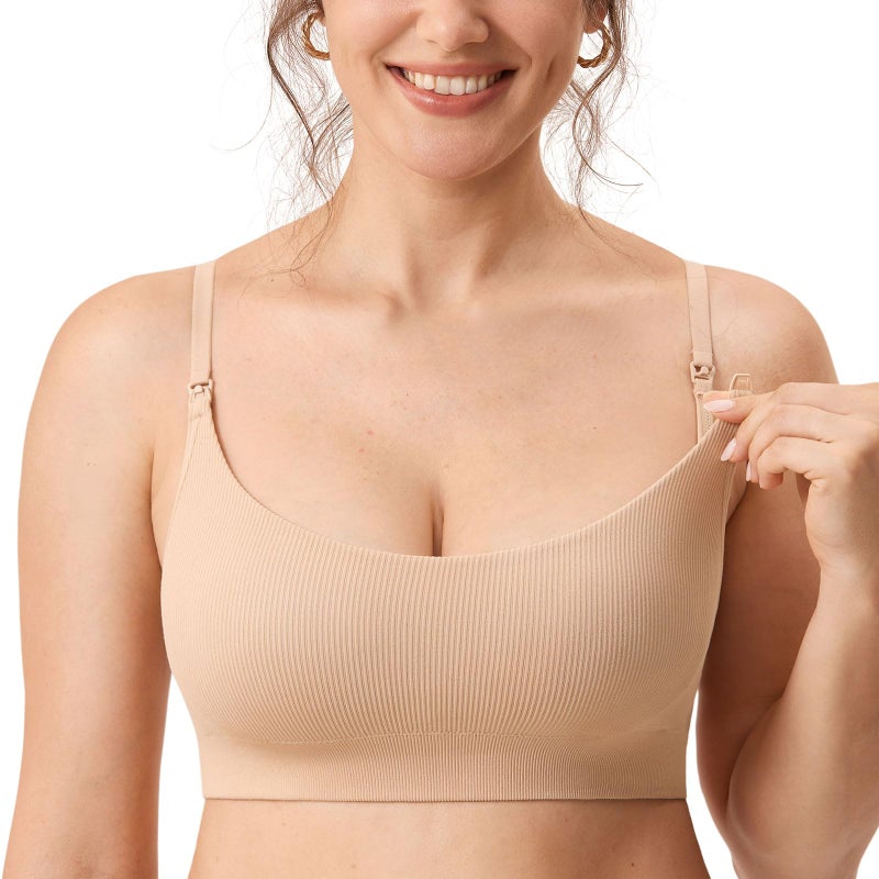 MOMANDA Women's Nursing Bras Ribbed Seamless Wireless Maternity Breastfeeding Bralette - Image 1