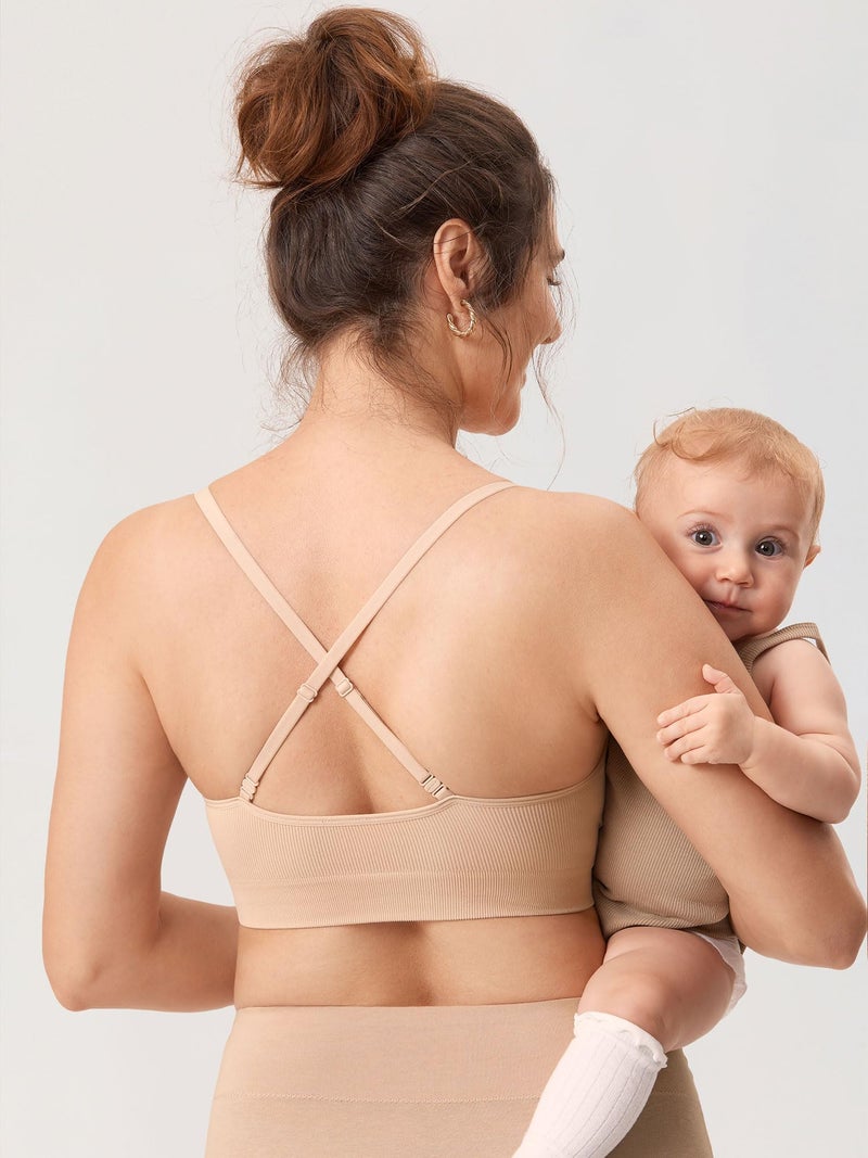 MOMANDA Women's Nursing Bras Ribbed Seamless Wireless Maternity Breastfeeding Bralette - Image 3