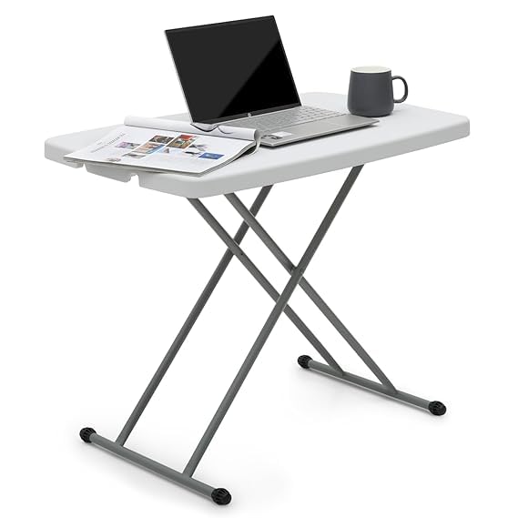 HMAA HeightAdjustable Folding TV Tray Table Portable Dinner White Table Easy Storage for Living Room Bedroom Tools Pack of 1 - Image 1