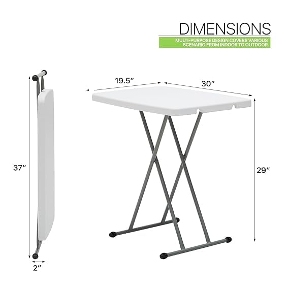 HMAA HeightAdjustable Folding TV Tray Table Portable Dinner White Table Easy Storage for Living Room Bedroom Tools Pack of 1 - Image 3
