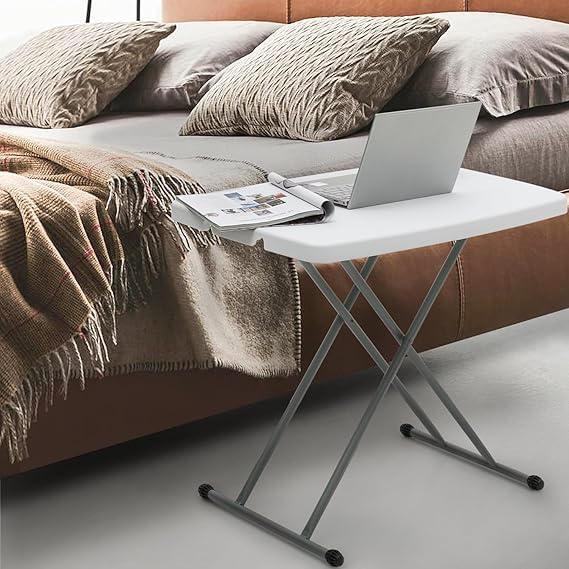 HMAA HeightAdjustable Folding TV Tray Table Portable Dinner White Table Easy Storage for Living Room Bedroom Tools Pack of 1 - Image 4