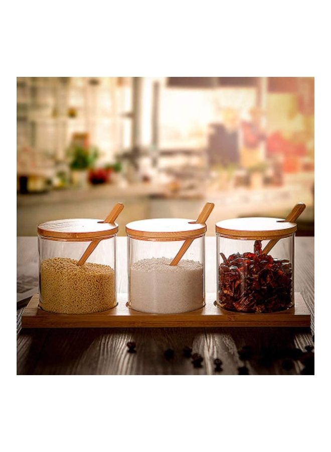 برطمانات زجاجية مع أغطية من الخيزران وملعقة خشبية من 3 قطع بني / شفاف - Image 2