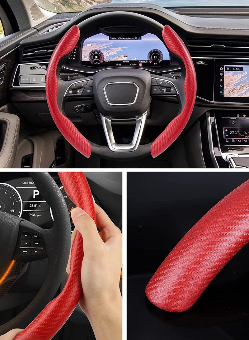 KASTWAVE Carbon Fiber Steering Pattern Wheel Cover for Women Man, Safe and Non-Slip Car Accessory, Universal Fit Car Wheel Protector Wheel Cover Universal Automobile Interior Accessories Sport Red - Image 3