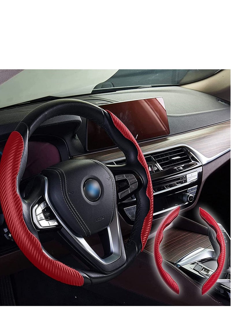 KASTWAVE Carbon Fiber Steering Pattern Wheel Cover for Women Man, Safe and Non-Slip Car Accessory, Universal Fit Car Wheel Protector Wheel Cover Universal Automobile Interior Accessories Sport Red - Image 4