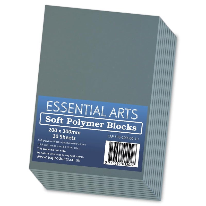 200 x 300mm Double Sided Soft Lino Polymer Blocks Pack of 10  32mm Thick Super Soft Printing Sheets for Carving Art and Craft  by Essential Arts