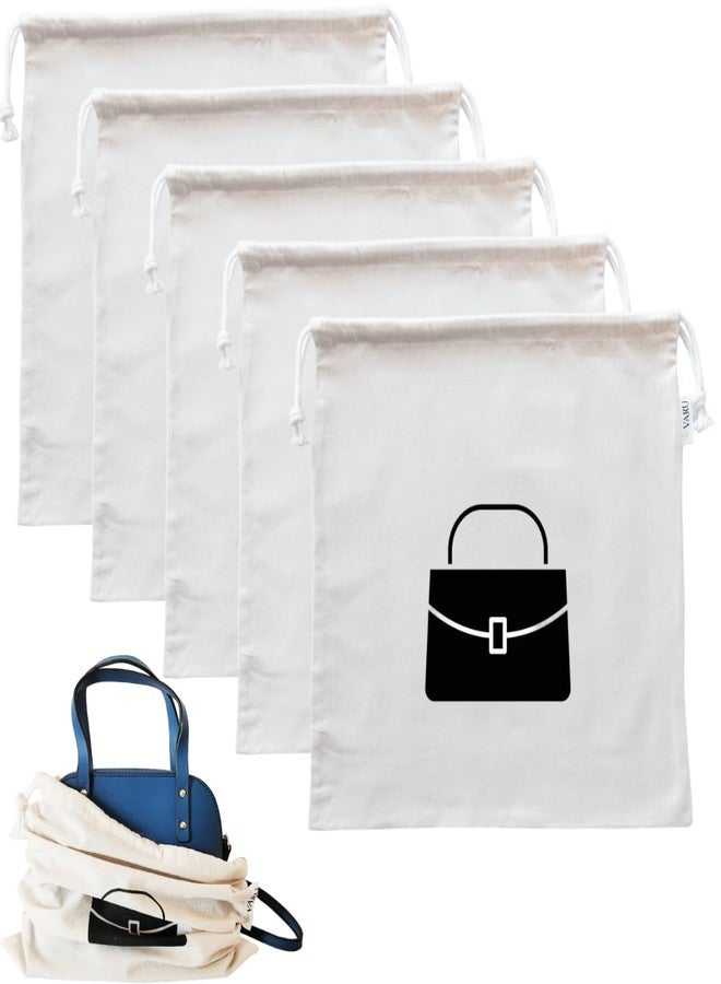VARU 5 Pack Cotton Dust Bags for Handbags | Drawstring Travel Storage Pouch for Handbag, Purse,Shoes,Boots| Handbag Storage for Closet | Clutch, Purse,Handbag Organizer for Home (15 * 15inch, Beige) - Image 1