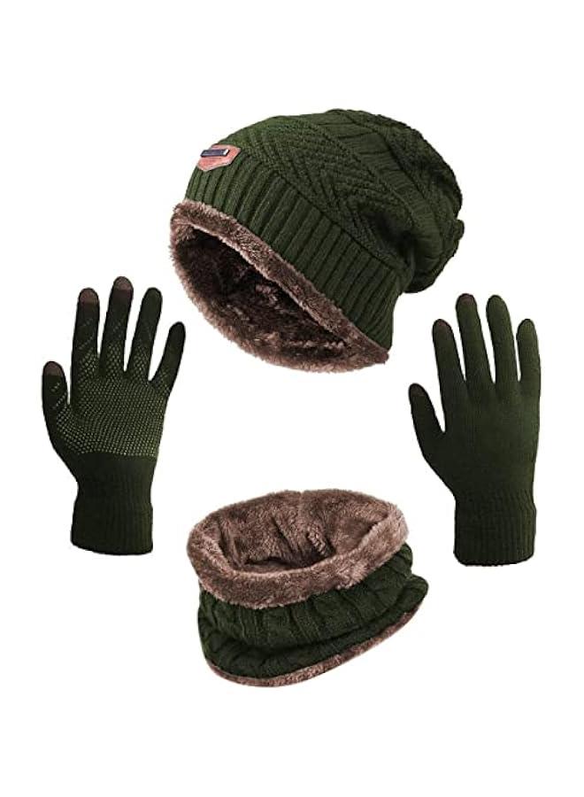 Winter Hat Scarf Gloves Slouchy Beanie Snow Knit Skull Cap Touch Screen Mittens Circle Scarves for Women Men - Image 1