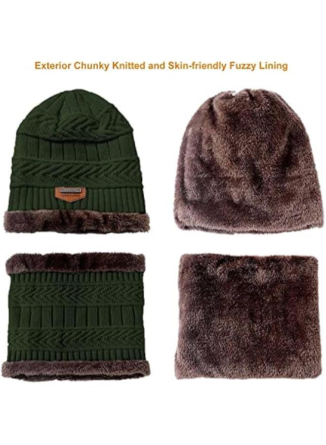 Winter Hat Scarf Gloves Slouchy Beanie Snow Knit Skull Cap Touch Screen Mittens Circle Scarves for Women Men - Image 3