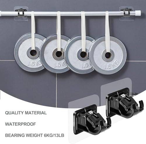 Qxore No Drill Curtain Rod Brackets No Drilling Self Adhesive Curtain Rod Holder Hooks Nail Free Adjustable Curtain Rod Hooks Curtain Hangers For Bathroom Kitchen Home Bathroom & Hotel - Plastic,Black - Image 3