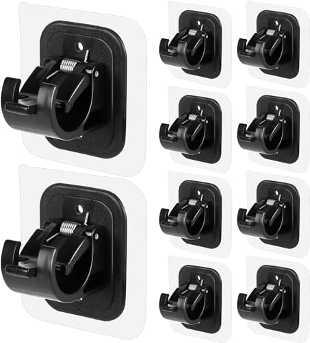 Qxore No Drill Curtain Rod Brackets No Drilling Self Adhesive Curtain Rod Holder Hooks Nail Free Adjustable Curtain Rod Hooks Curtain Hangers For Bathroom Kitchen Home Bathroom & Hotel - Plastic,Black - Image 1