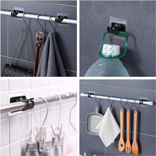 Qxore No Drill Curtain Rod Brackets No Drilling Self Adhesive Curtain Rod Holder Hooks Nail Free Adjustable Curtain Rod Hooks Curtain Hangers For Bathroom Kitchen Home Bathroom & Hotel - Plastic,Black - Image 5