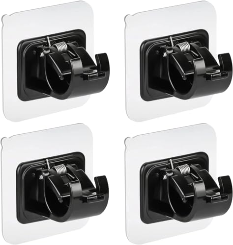 Qxore No Drill Curtain Rod Brackets No Drilling Self Adhesive Curtain Rod Holder Hooks Nail Free Adjustable Curtain Rod Hooks Curtain Hangers For Bathroom Kitchen Home Bathroom & Hotel - Plastic,Black - Image 2