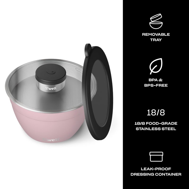 S'well S'well Stainless Steel Salad Bowl Kit 64oz  Pink Topaz  Comes with 2oz Mini Canister and Removable Tray for Organization  Leakproof  Easy to Clean  Dishwasher Safe - Image 2