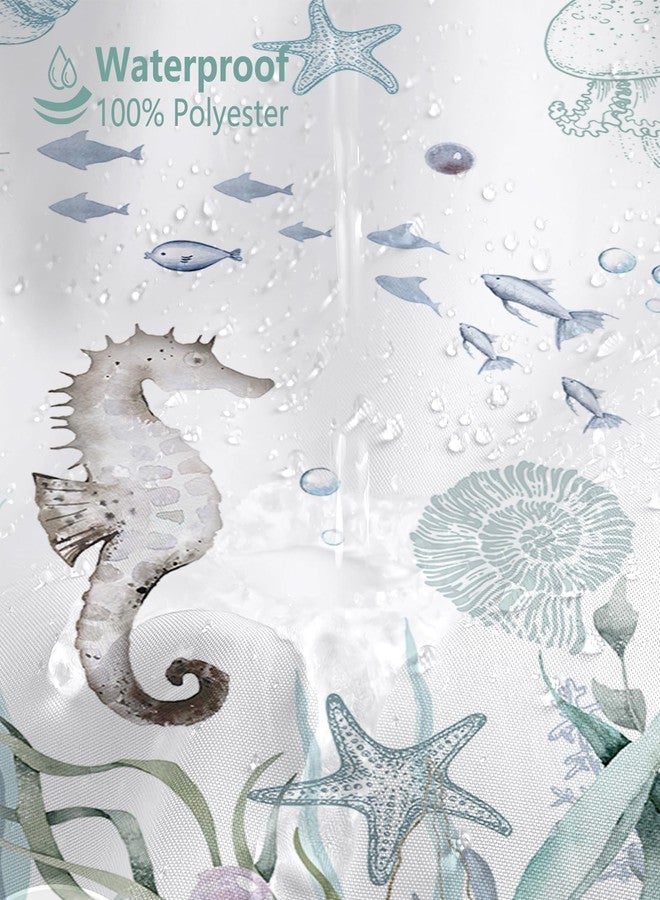 MEHOFOND Nautical Shower Curtain Coral Seashell Beach Shower Curtains for Bathroom Decor Under The Sea Themed Bathroom Shower Washable Durable Fabric Shower Curtains 72x72 in - Image 4