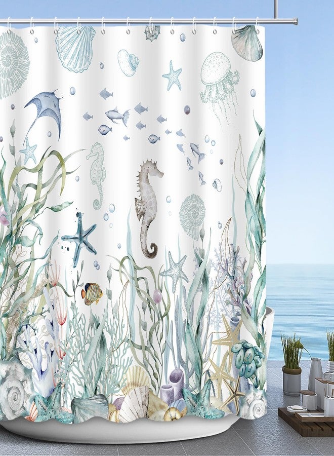 MEHOFOND Nautical Shower Curtain Coral Seashell Beach Shower Curtains for Bathroom Decor Under The Sea Themed Bathroom Shower Washable Durable Fabric Shower Curtains 72x72 in - Image 1