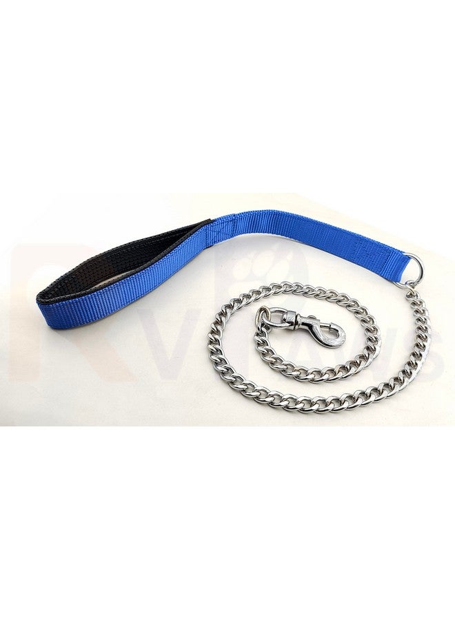 سلسلة مقود متينة من النحاس بطول 50 بوصة، سلسلة مقود معدنية للحيوانات الأليفة مقاومة للمضغ ومتينة مع مقبض مبطن للتدريب في الهواء الطلق - Image 1