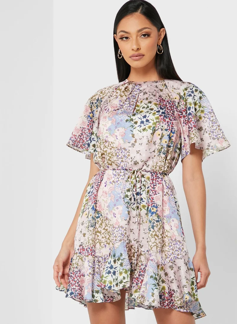 Ted Baker Lalu Flutter Sleeve Printed Dress
