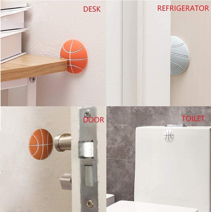 KolorFish Door Stopper Wall Protector, Bumper Self Adhesive Door Knob Pads Soft Rubber Round Basketball Pattern for Protecting Wall, Fridge Door, Cabinets, Toilet (Orange) Pack of 6 - Image 3
