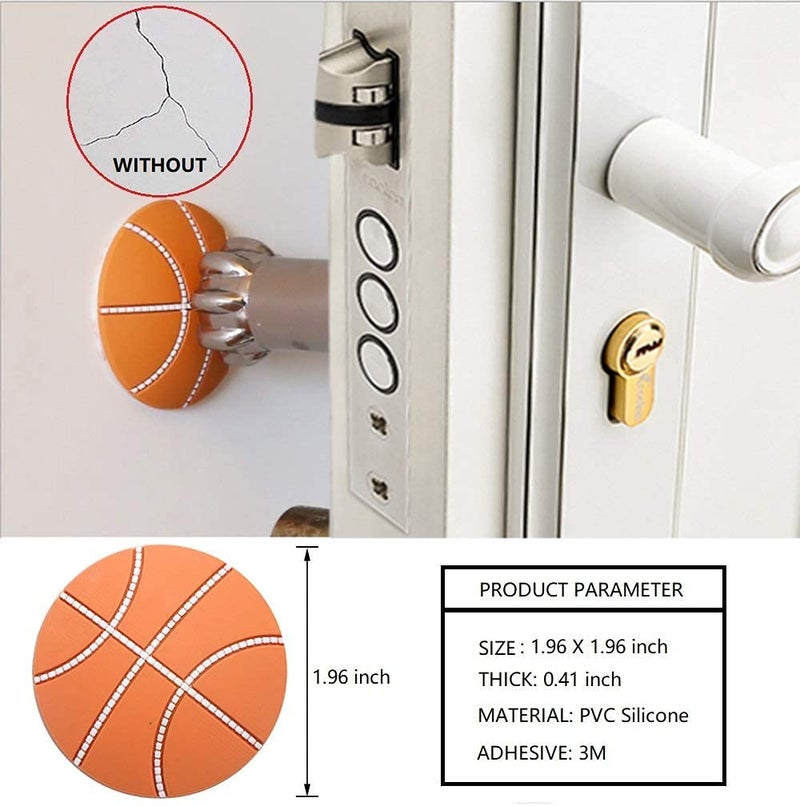 KolorFish Door Stopper Wall Protector, Bumper Self Adhesive Door Knob Pads Soft Rubber Round Basketball Pattern for Protecting Wall, Fridge Door, Cabinets, Toilet (Orange) Pack of 6 - Image 2