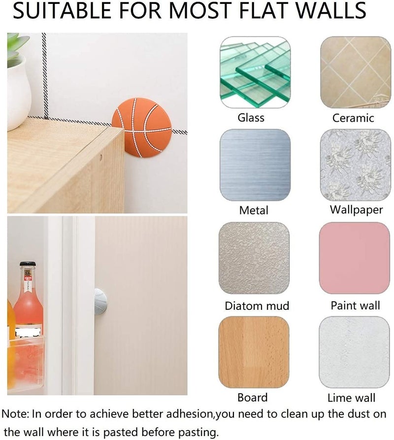 KolorFish Door Stopper Wall Protector, Bumper Self Adhesive Door Knob Pads Soft Rubber Round Basketball Pattern for Protecting Wall, Fridge Door, Cabinets, Toilet (Orange) Pack of 6 - Image 5
