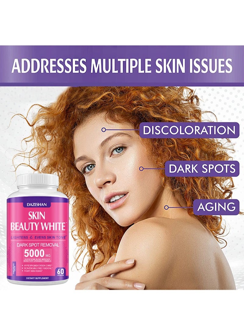 DAZESHAN - 60 Pcs Glutathione Whitening Pills，5000mg Glutathione，Effective Skin Lightening Supplement，Dark Spots, Melasma & Acne Scar Remover，Hyperpigmentation Treatment，Anti-Aging Antioxidant - Image 1