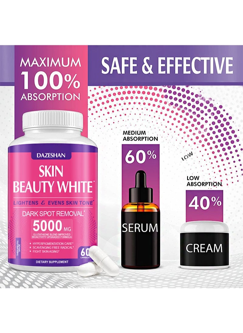 DAZESHAN - 60 Pcs Glutathione Whitening Pills，5000mg Glutathione，Effective Skin Lightening Supplement，Dark Spots, Melasma & Acne Scar Remover，Hyperpigmentation Treatment，Anti-Aging Antioxidant - Image 1
